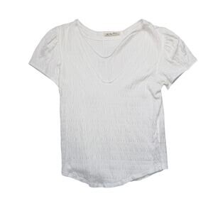 Free People We The Free Sugar Cube Tee White XL Textured V Neck Shirt Coquette